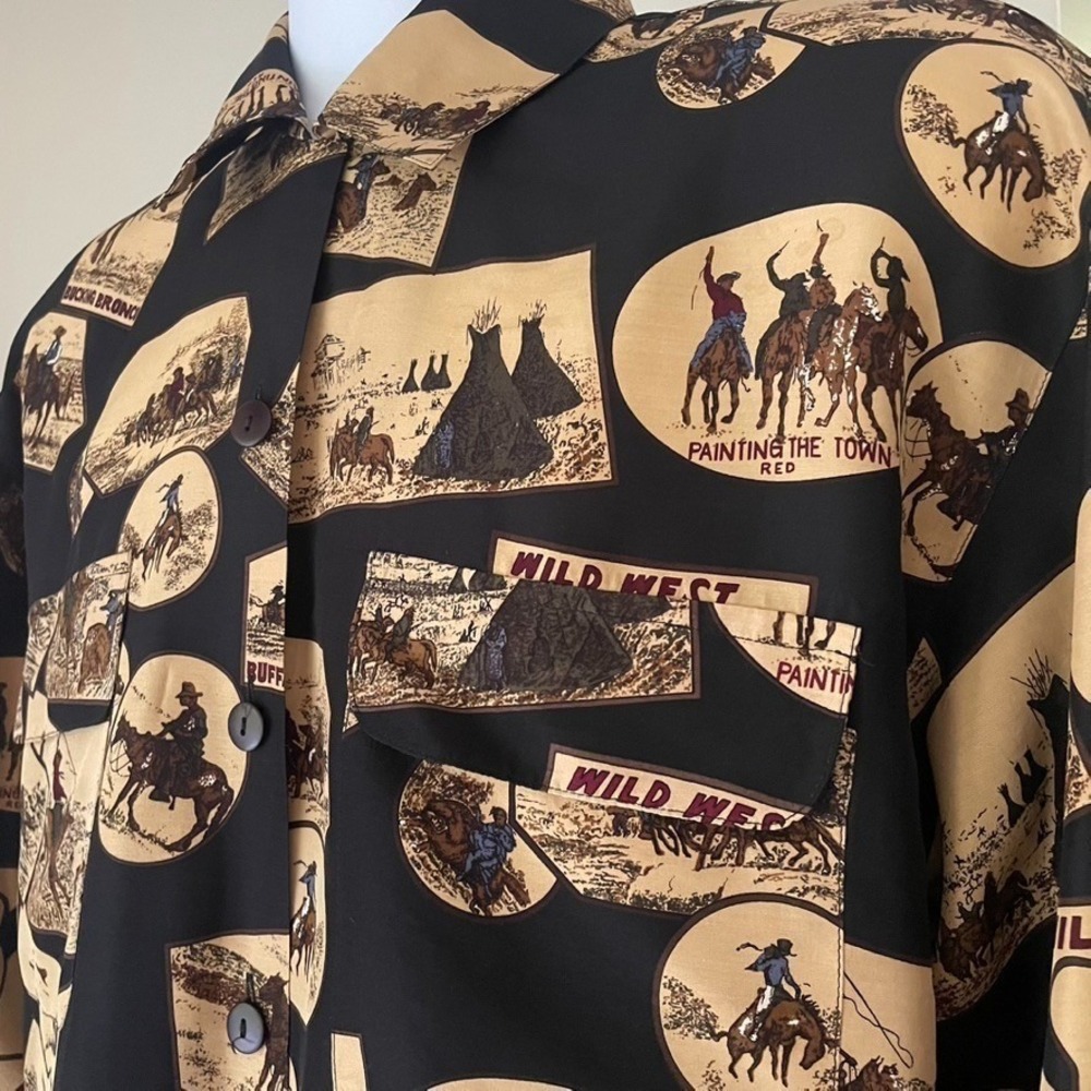 Vintage Kenneth Gordon 100% Silk Western Novelty Blouse - Picture 4 of 12